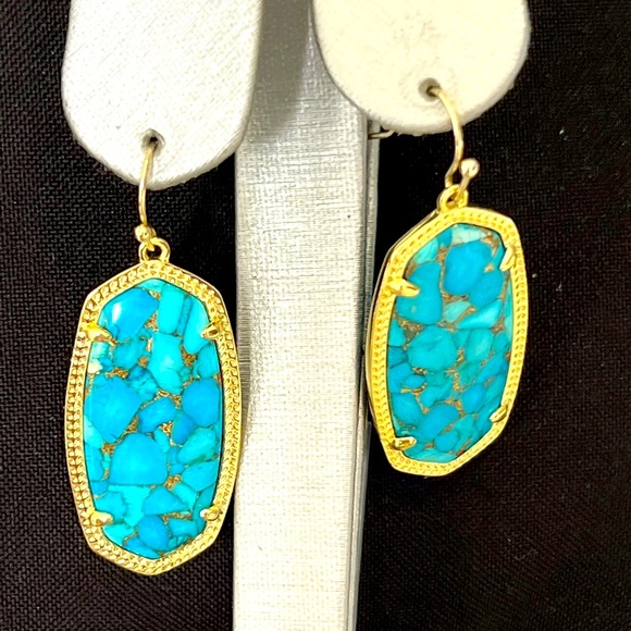 NWT Kendra Scott Elle Earrings Bronze Veined Turquoise BEST STONES EVER Amazing! - Picture 4 of 6
